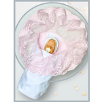 Конверт на выписку Делоникс Пеленка уголок с кружевом розовый