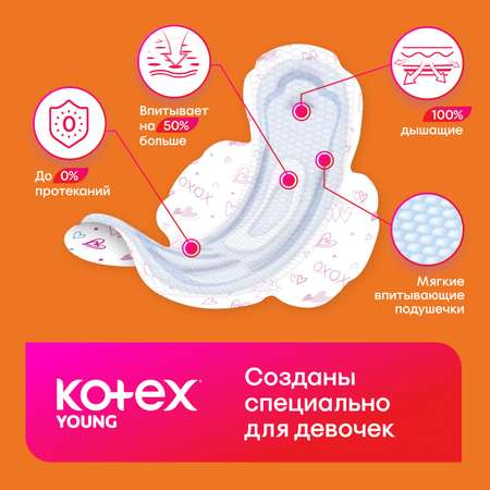 Прокладки KOTEX Young гигиенические для девочек нормал 8шт