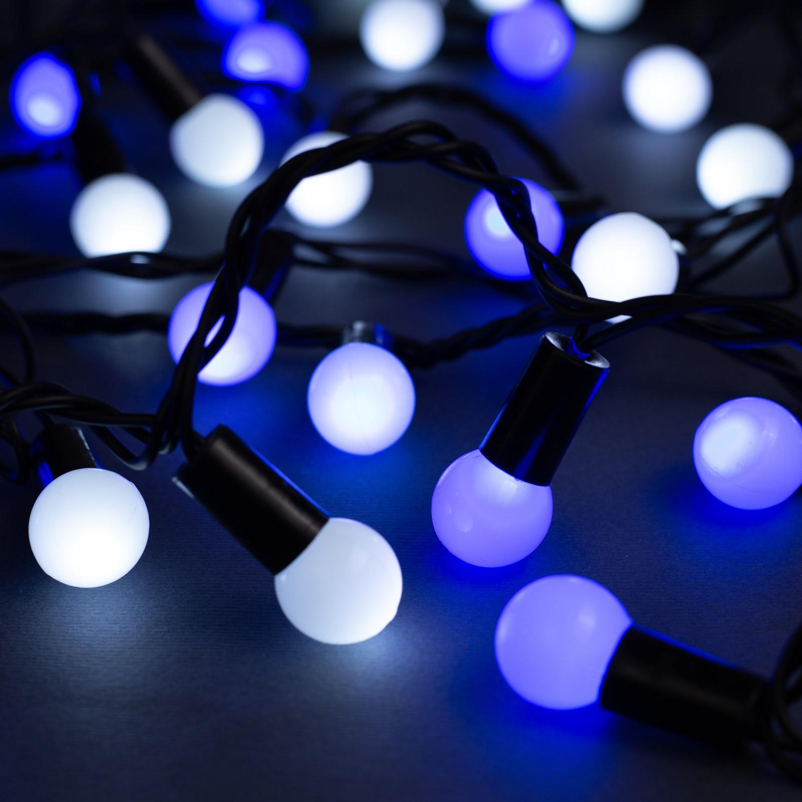 Гирлянда Luazon «Шарики 1.5 см» ip44 тёмная нить 100 led свечение бело-синее мигание 220 в - фото 1