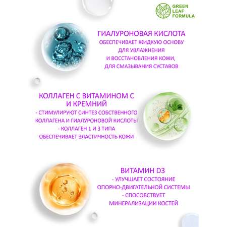 Гиалуроновая кислота для кожи Green Leaf Formula для молодости коллаген и кремний для суставов
