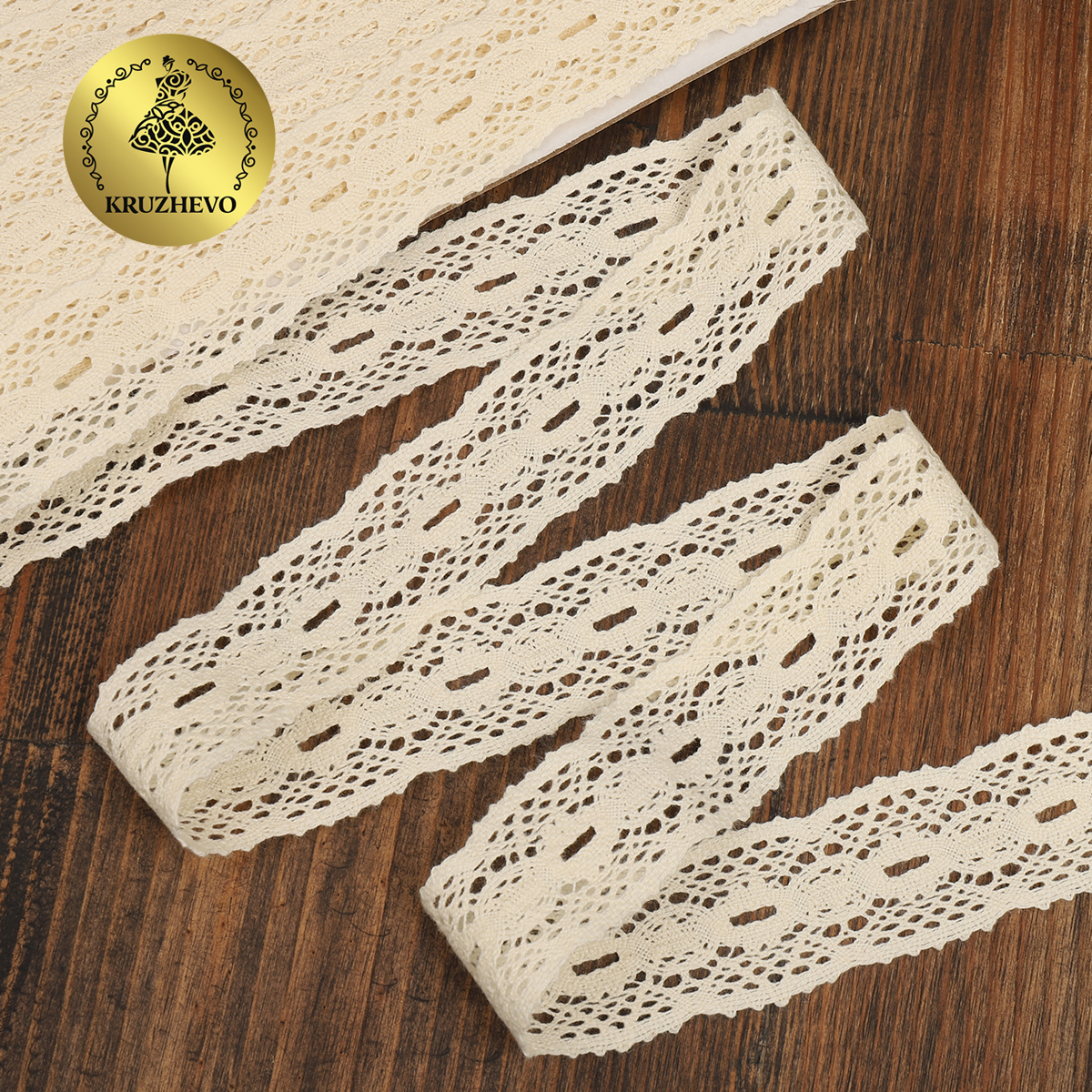 Тесьма декоративная KRUZHEVO вязаная 34мм цвет молочный упаковка 10м - фото 2