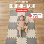 Развивающий коврик-пазл детский 15 деталей светло-серый ассорти Mamagoods 90х150 см