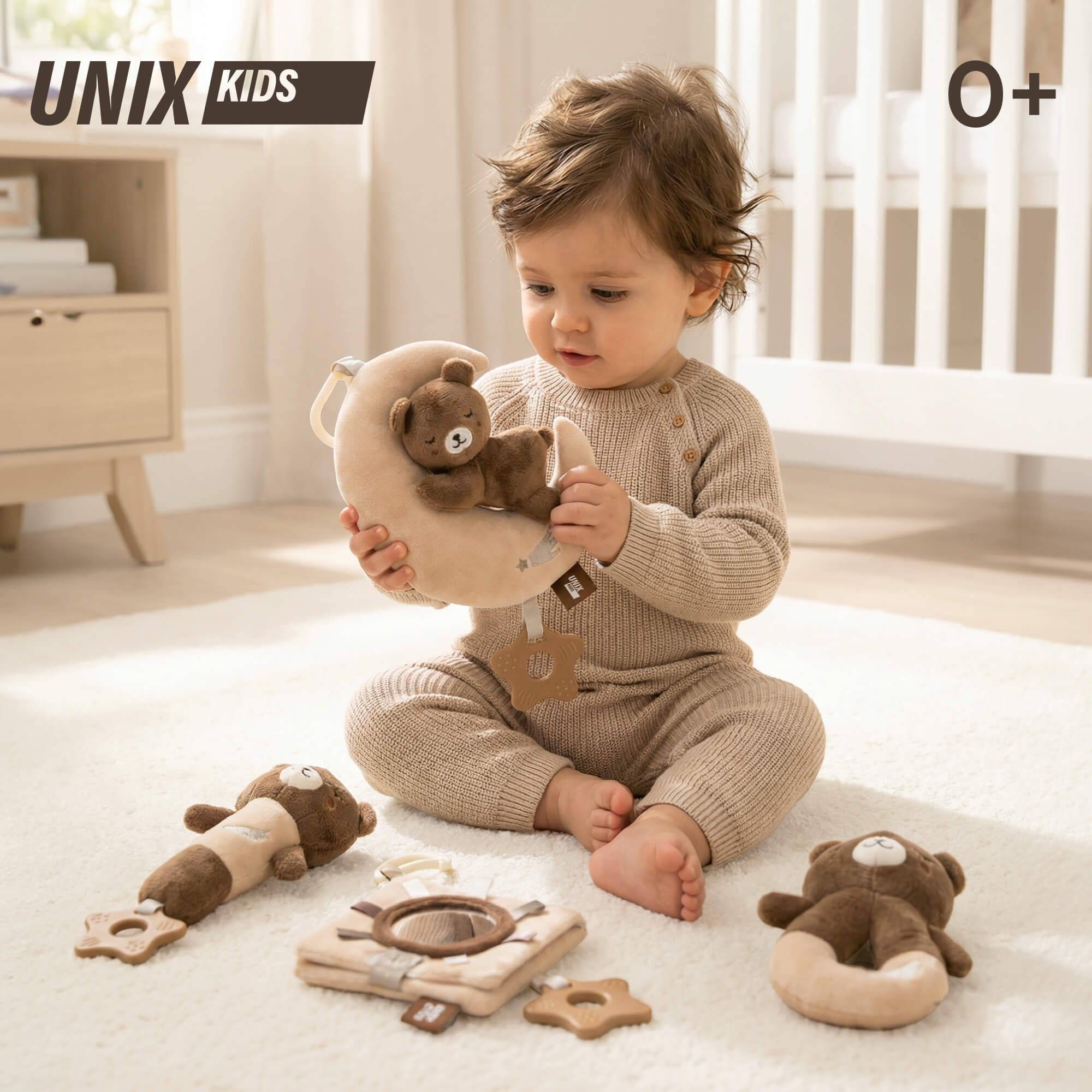 Изображение товара Набор UNIX Kids Bear on the Moon 0+ — развивающие игрушки для новорожденных