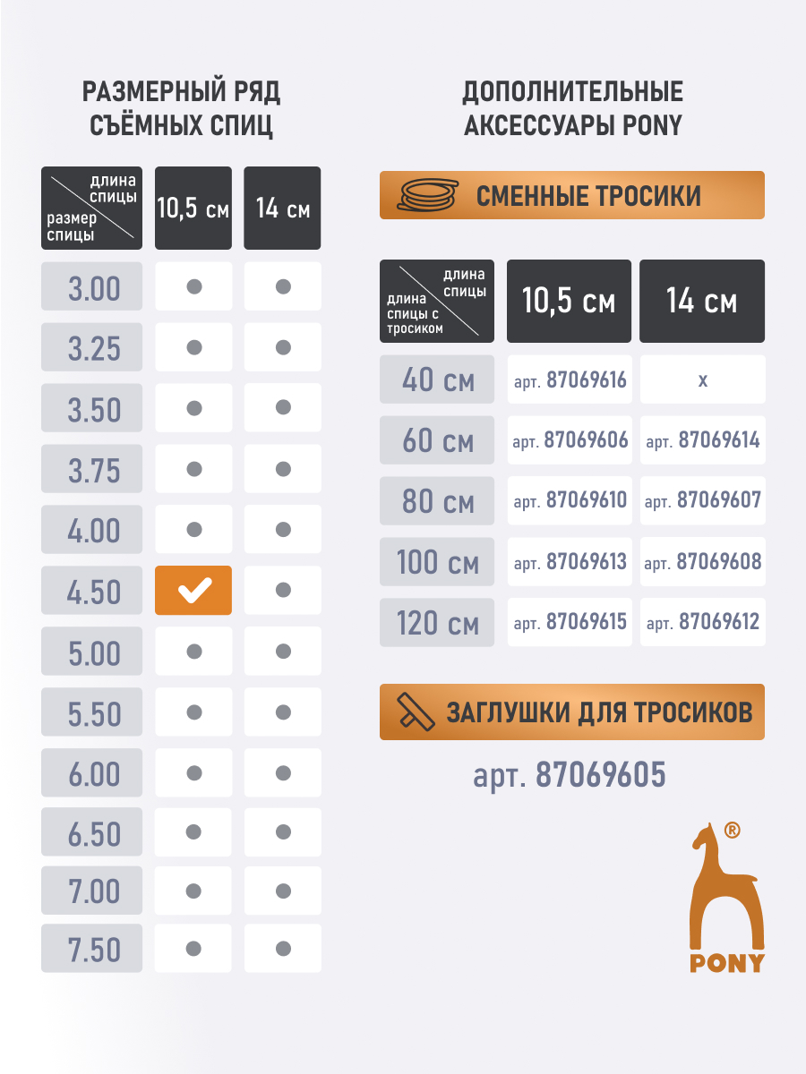 Спицы для вязания Pony съемные 4,5 мм 10,5 см 2 шт - фото 4