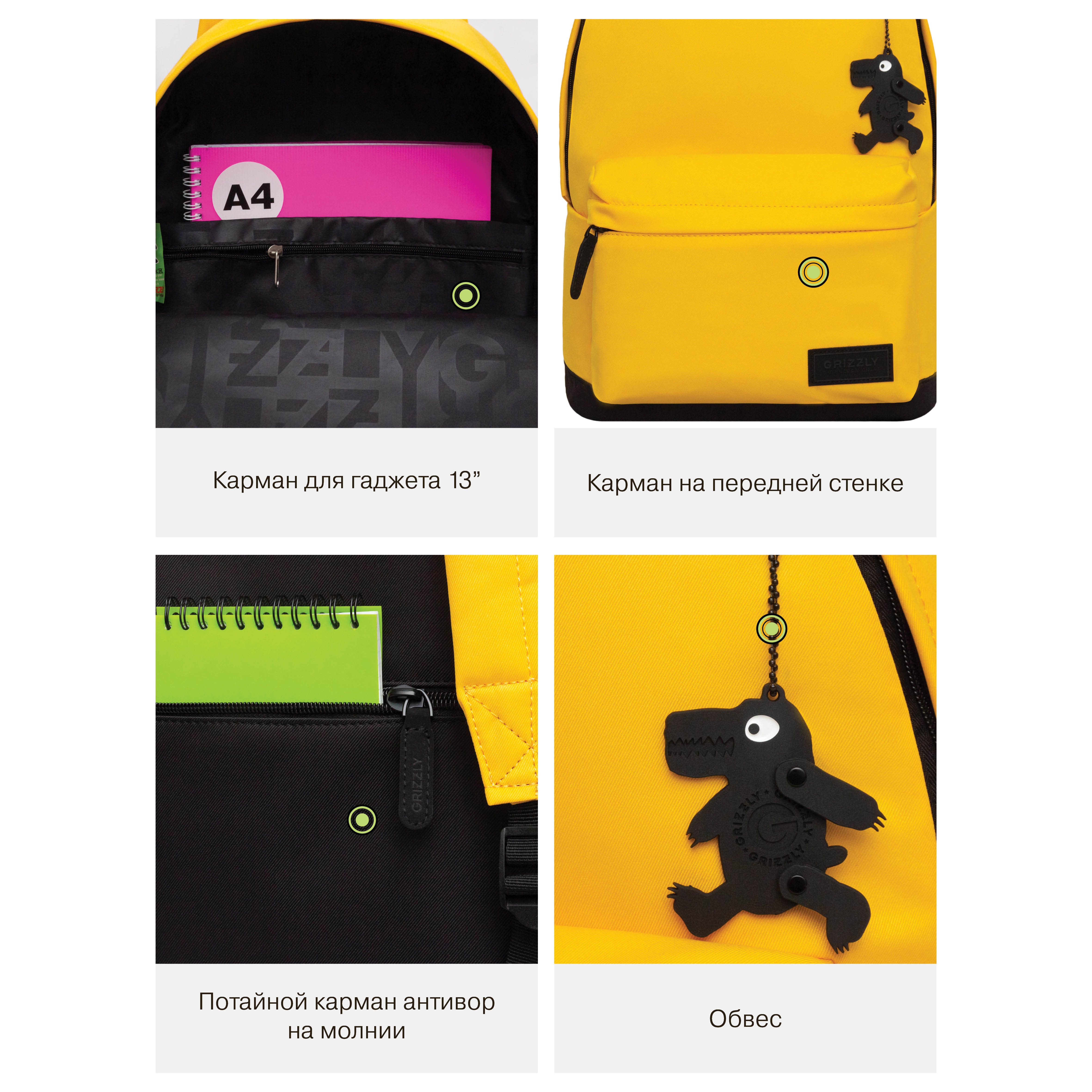 Рюкзак Grizzly желтый - фото 11