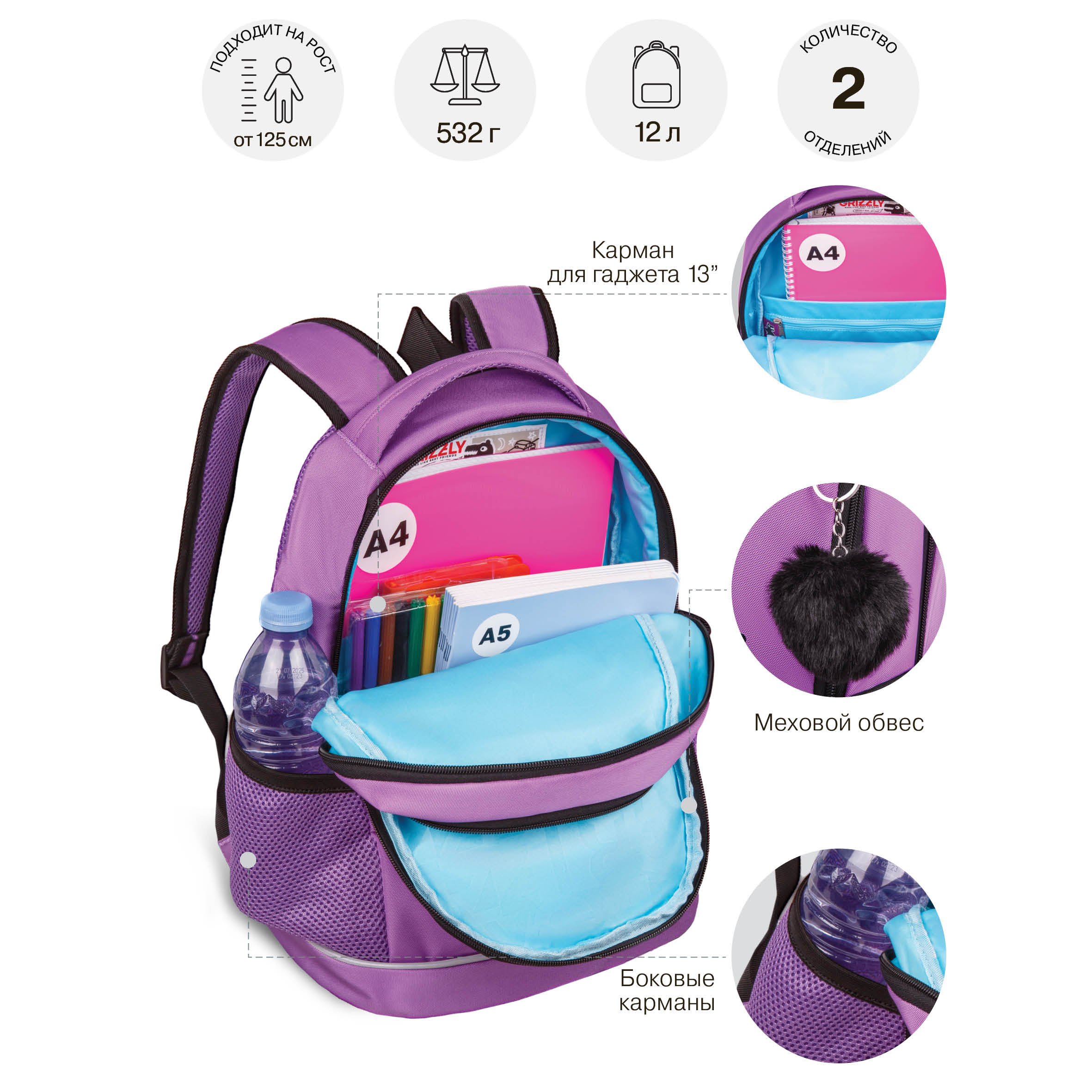 Рюкзак Grizzly для девочки - фото 6