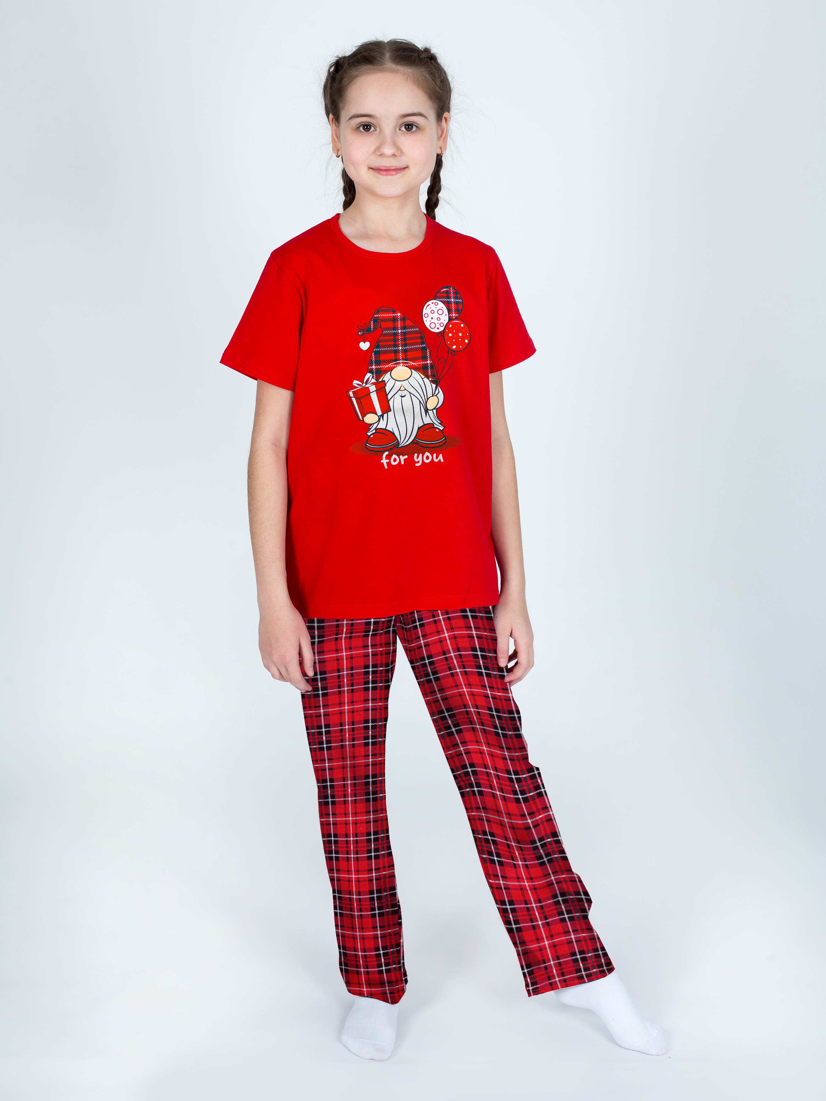 Пижама KiMMi co К-1408827п/1 красный клетка красная гном - фото 1