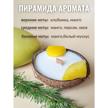 Свеча в кокосовой скорлупе AromaKo с ароматом Манго