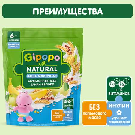 Каша Gipopo молочная мультизлаковая банан-яблоко 200г с 6 месяцев