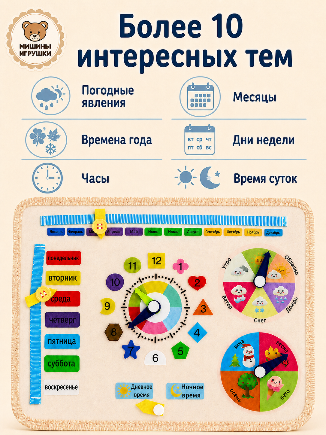 Игрушка Мишины игрушки бизиборд Бежевый 10 страниц - фото 5
