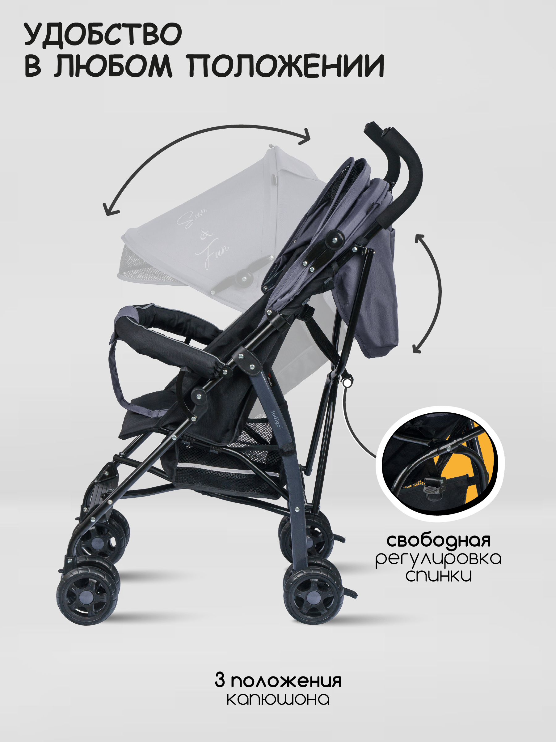 Коляска прогулочная Indigo Bono графит - фото 4