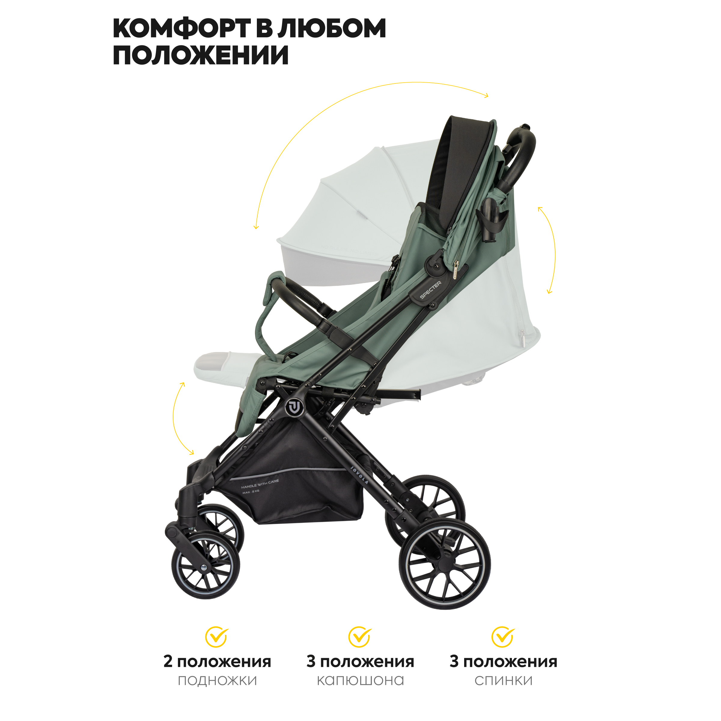 Коляска прогулочная JOVOLA Specter зеленый зеленый - фото 7