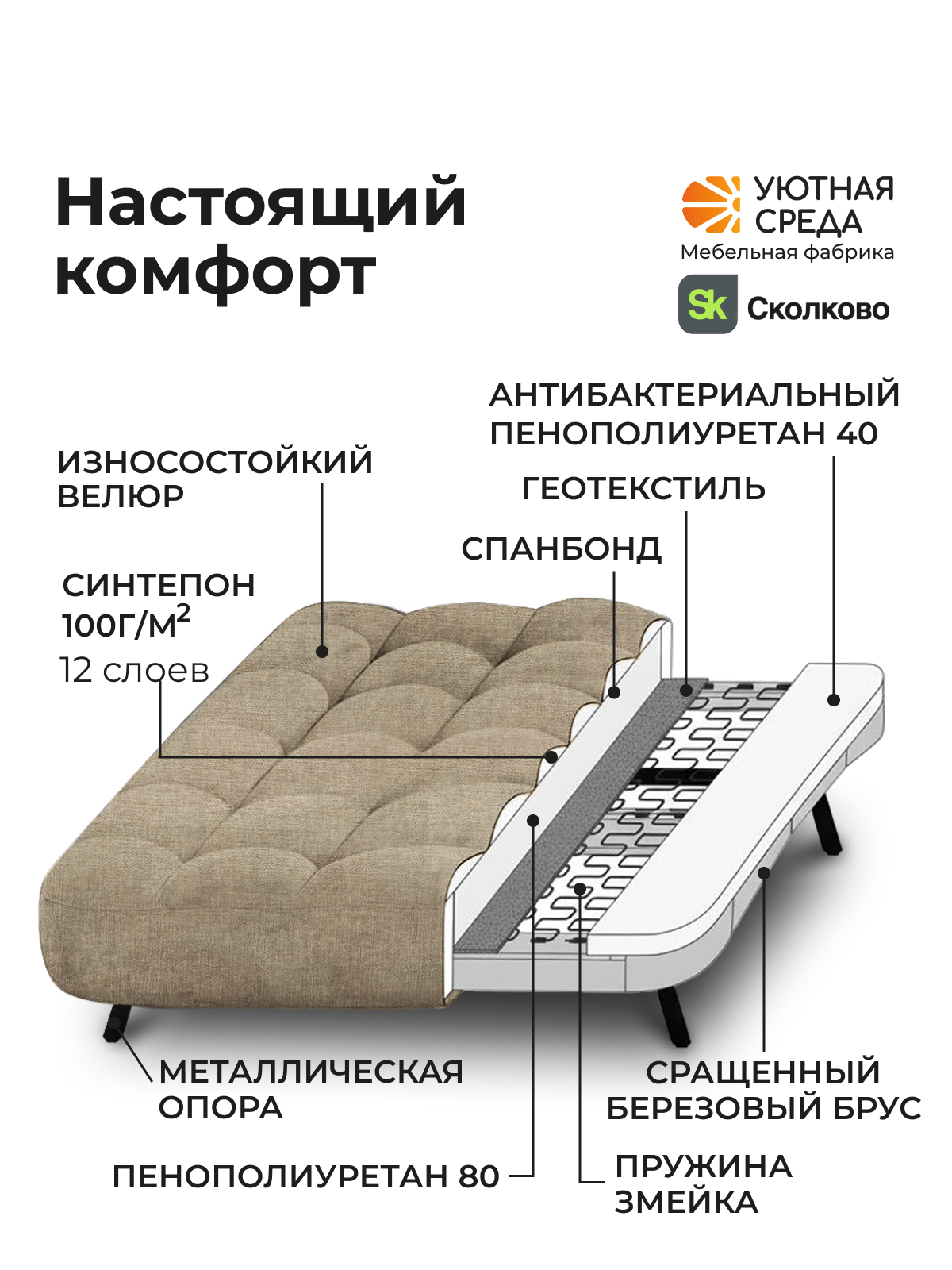 Диван Уютная среда бежевая рогожка - фото 10