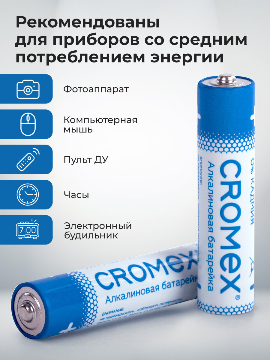 Батарейки алкалиновые CROMEX ААА мизинчиковые LR03 24А 40 штук - фото 2