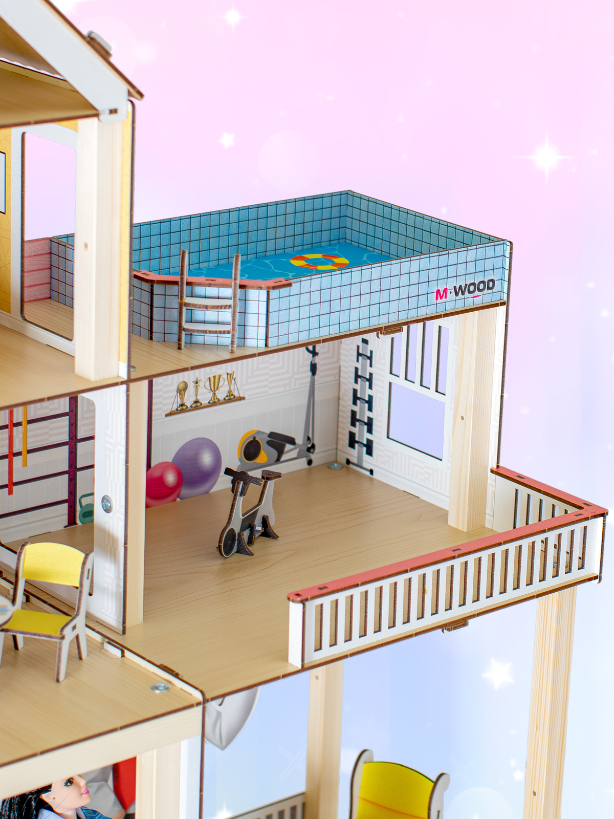 Домик для кукол M-WOOD 120 см с мебелью 3038 - фото 8