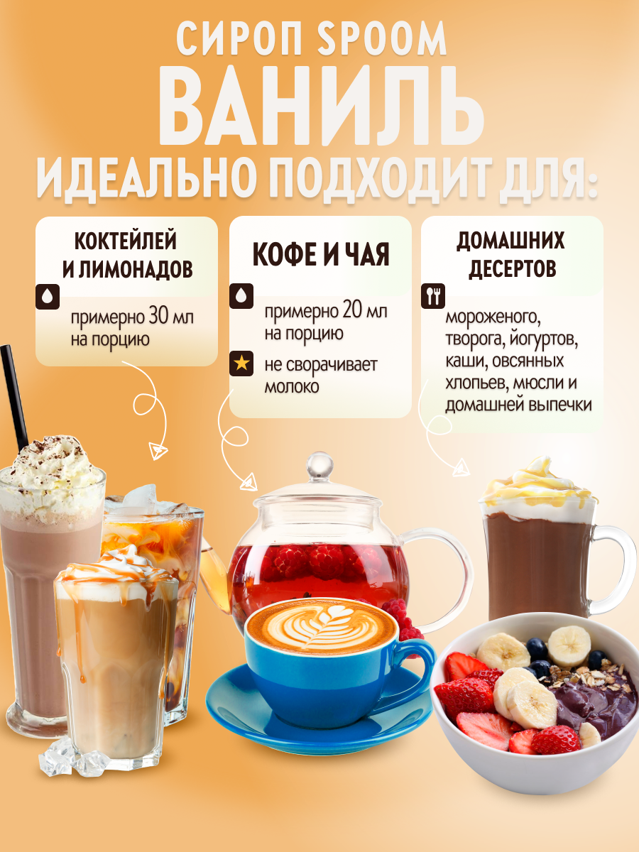 Сироп SPOOM Ваниль 1л для кофе коктейлей и десертов - фото 3