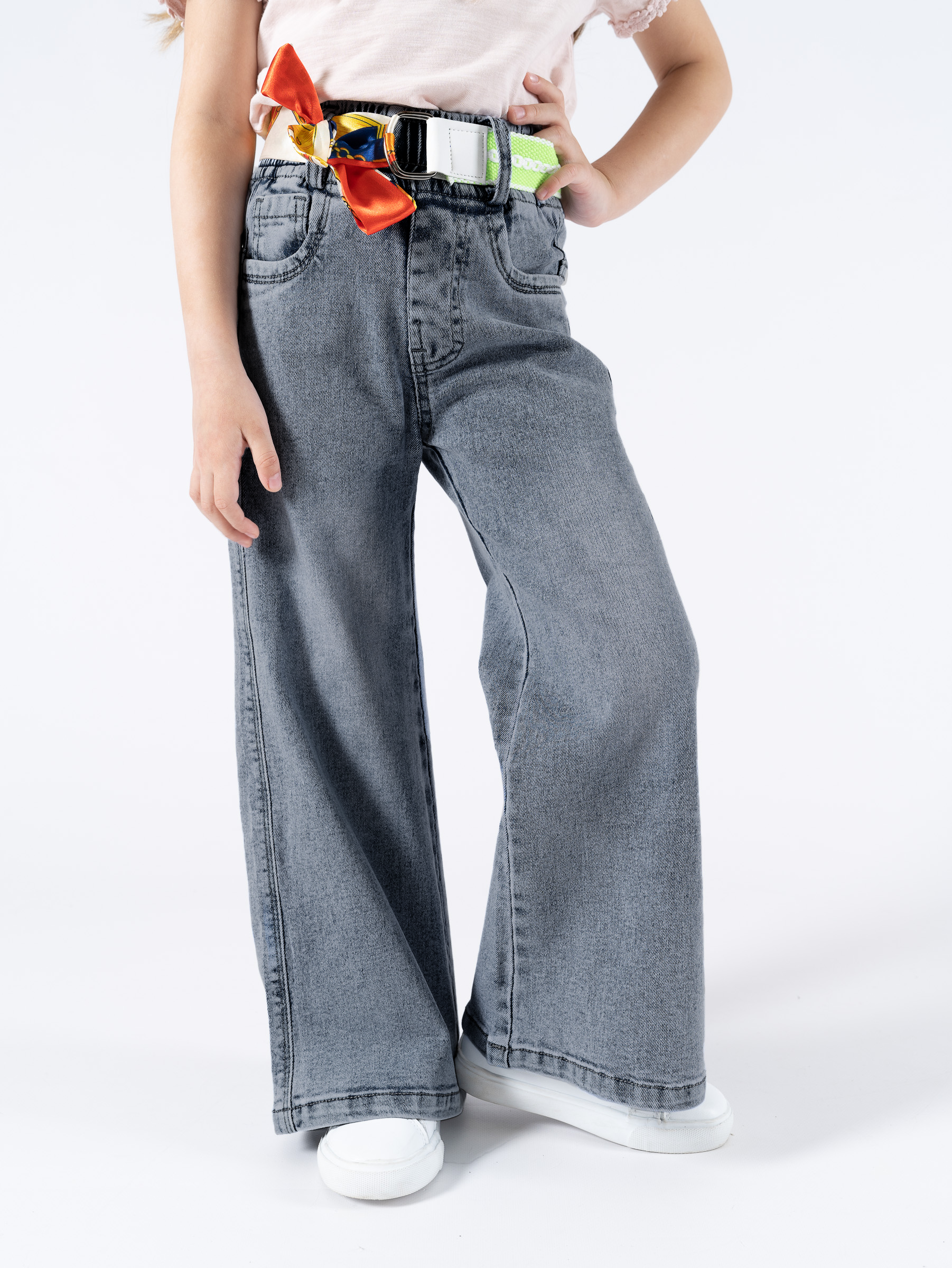 Джинсы TiGaDa джинсы/палаццо/девочки/серый/с ремешком - фото 4