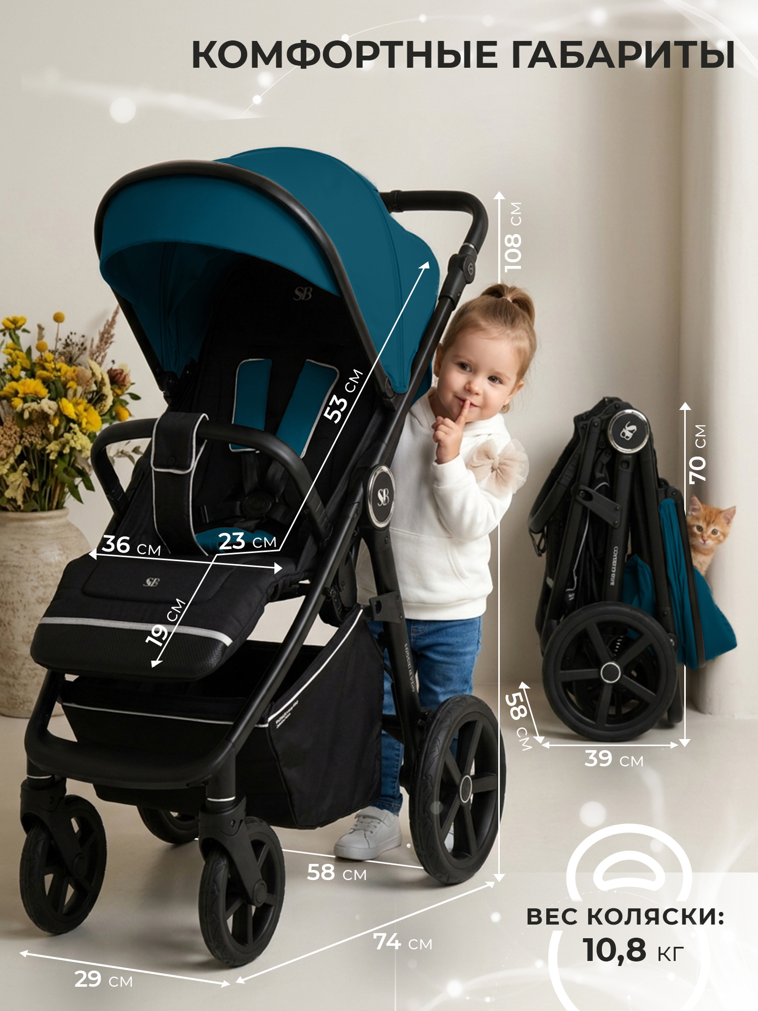 Коляска прогулочная Sweet Baby Contente Plus Basic Dark Green зеленый - фото 4