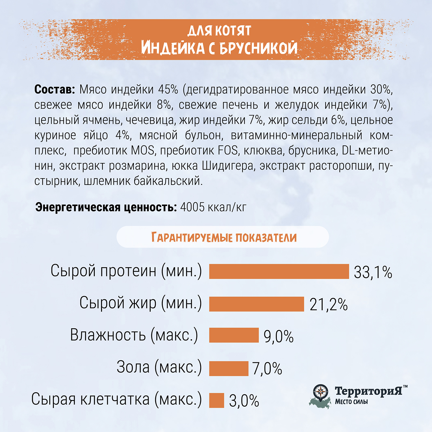 Корм для котят Территория Кавказ 0.350кг индейка-брусника сухой - фото 3
