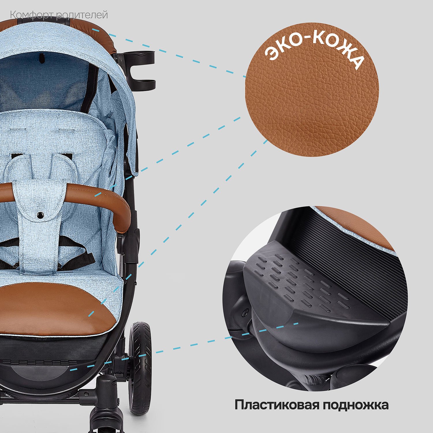 Коляска прогулочная Nuovita Corso голубой - фото 10