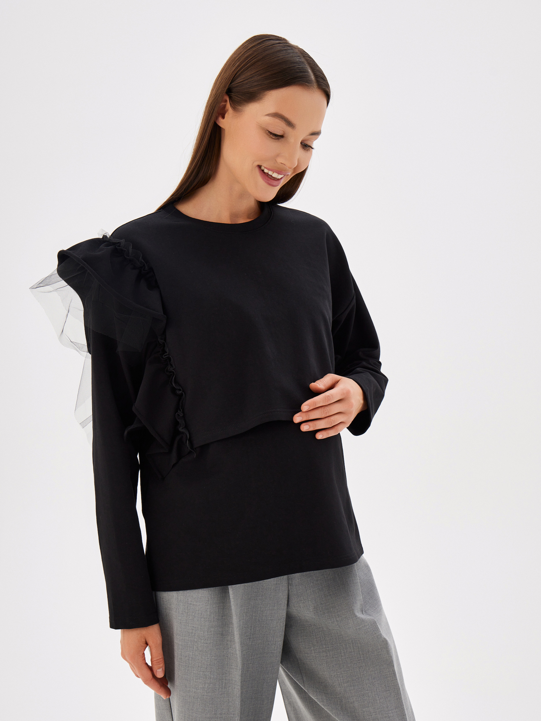 Лонгслив для кормящих Proud Mom ЛВОЛ-0500-черный - фото 1