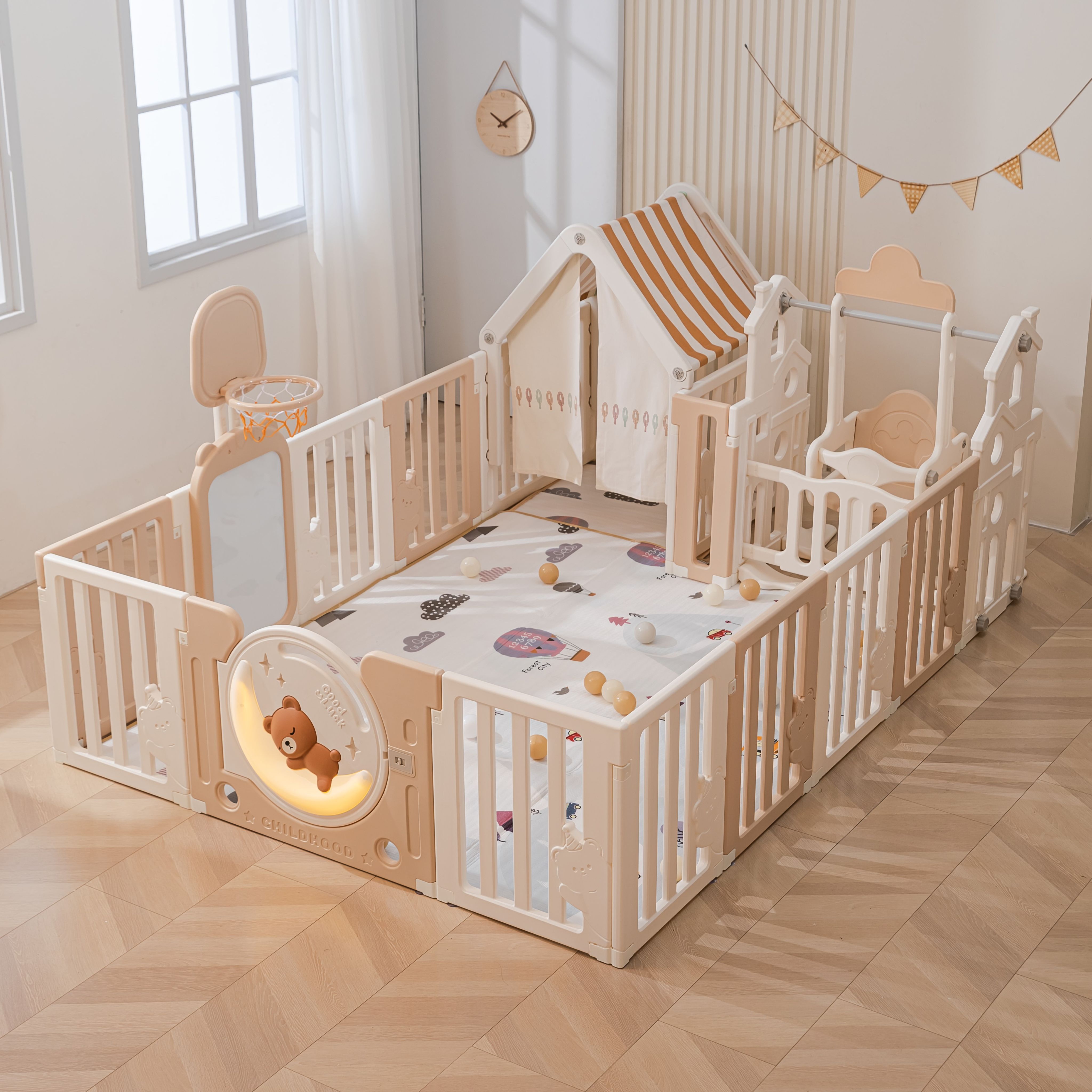 Манеж UNIX Kids deLuxe house 150x180 cm Camel PPLXSWH180WC - фото 1