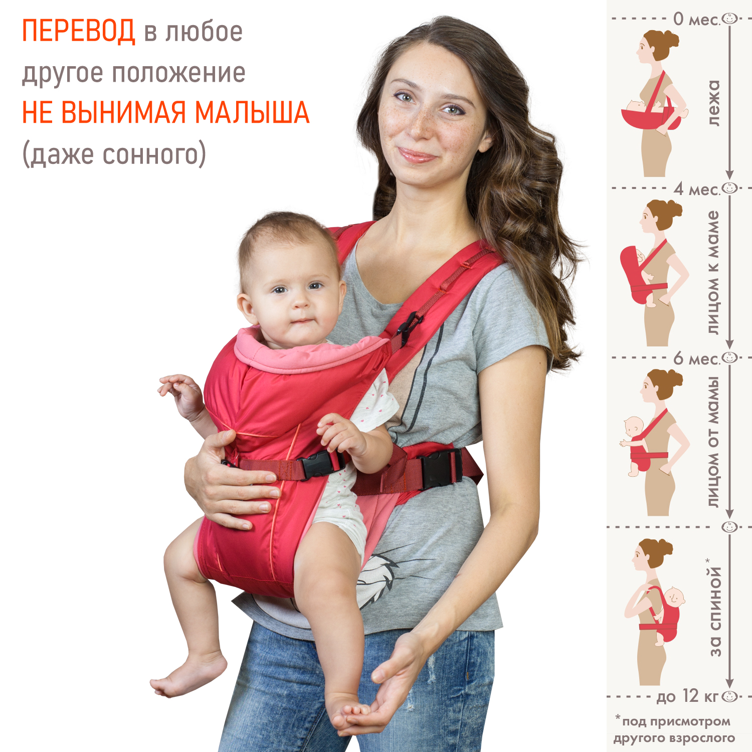 Рюкзак-кенгуру Чудо-чадо переноска для ребенка с 0 мес «‎BabyActive Simple» вишневый - фото 3