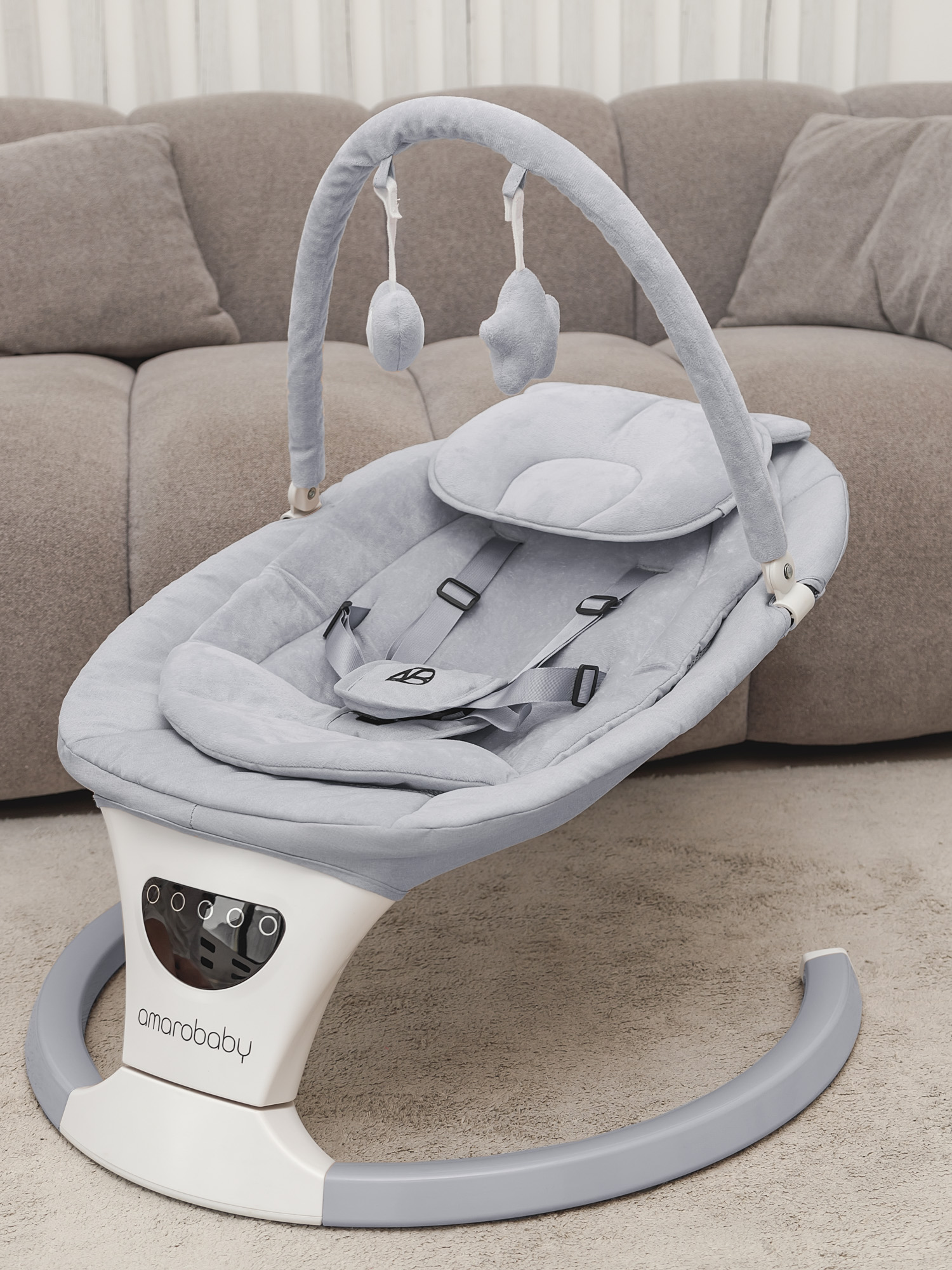 Электронные качели детские Amarobaby Teddy swing серый - фото 24