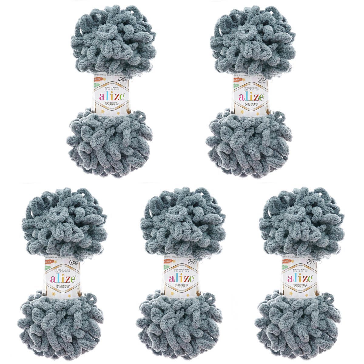 Пряжа для вязания Alize puffy 100 г 9 м микрополиэстер фантазийная плюшевая 87 темно-серый 5 мотков - фото 3