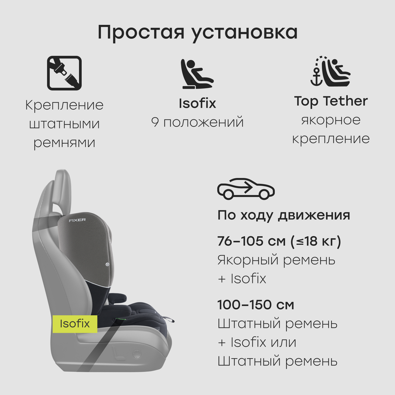 Автокресло Happy Baby Fixer Isofix 1/2/3 (9-36 кг) серый - фото 4
