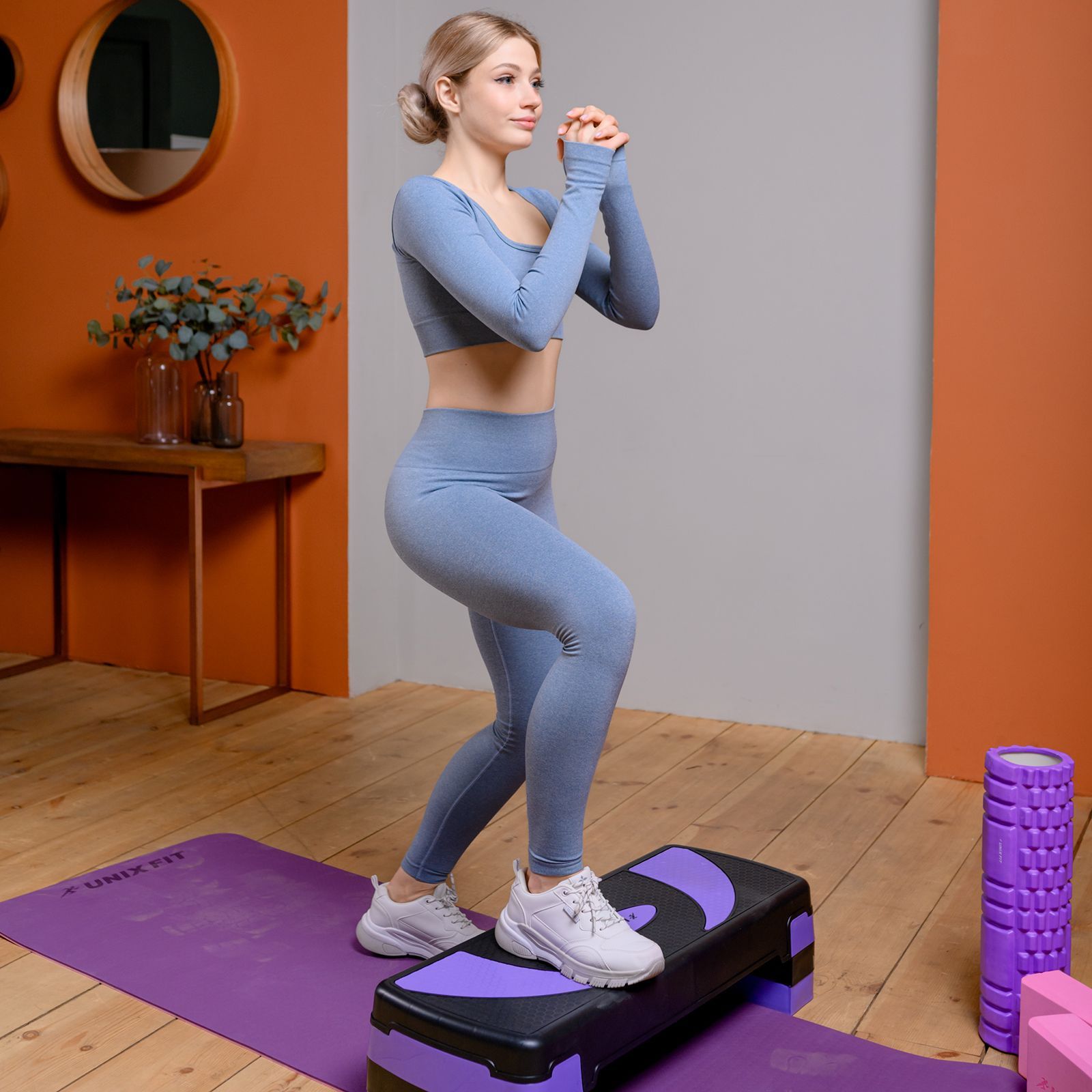 Степ-платформа UNIX Fit для фитнеса 2 уровня, 68 см, фиолетовый - фото 8