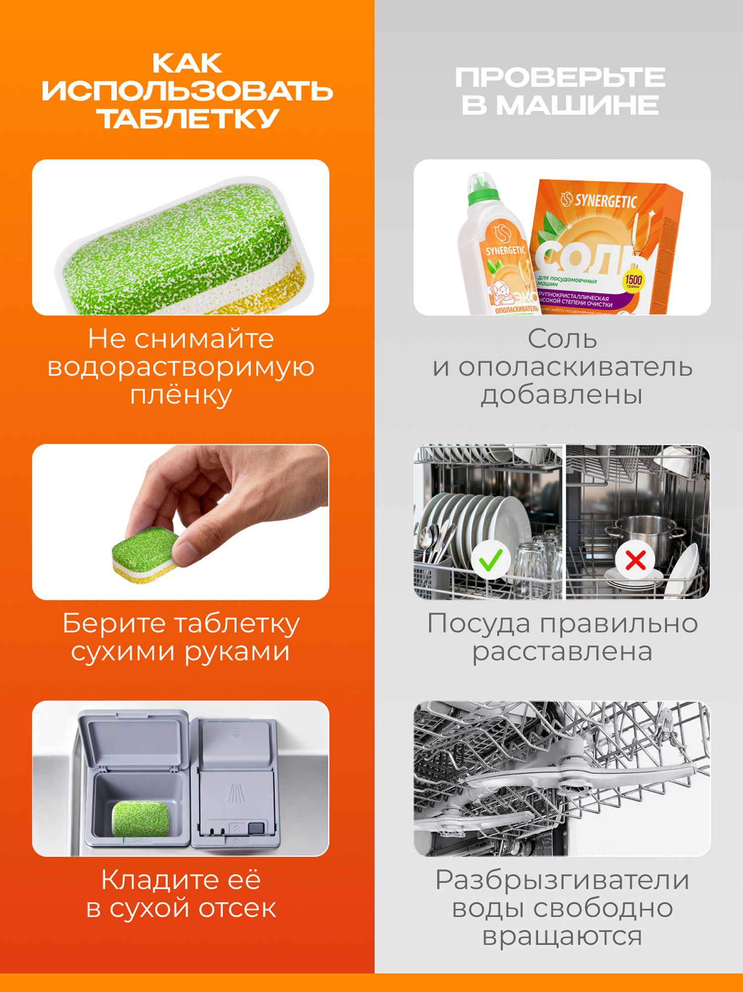 Таблетки для посудомоечных машин Synergetic 25 шт. - фото 6