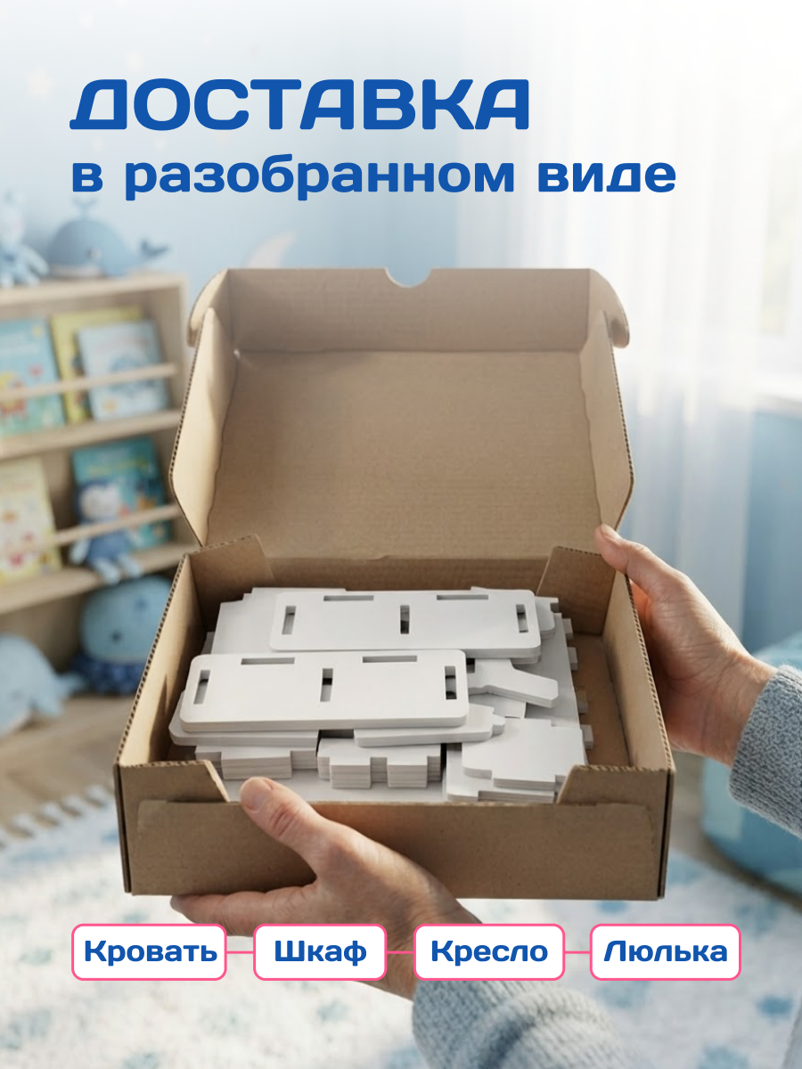 Аксессуар для кукол Pema kids комплект мебели 476418 Набор мебели Спальня (Белый) - фото 4