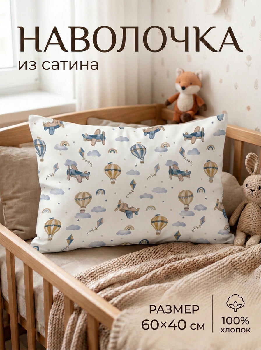 Наволочка Мягкий Кролик Самолёты и воздушные шары 40 x 60 см 1 шт. - фото 1
