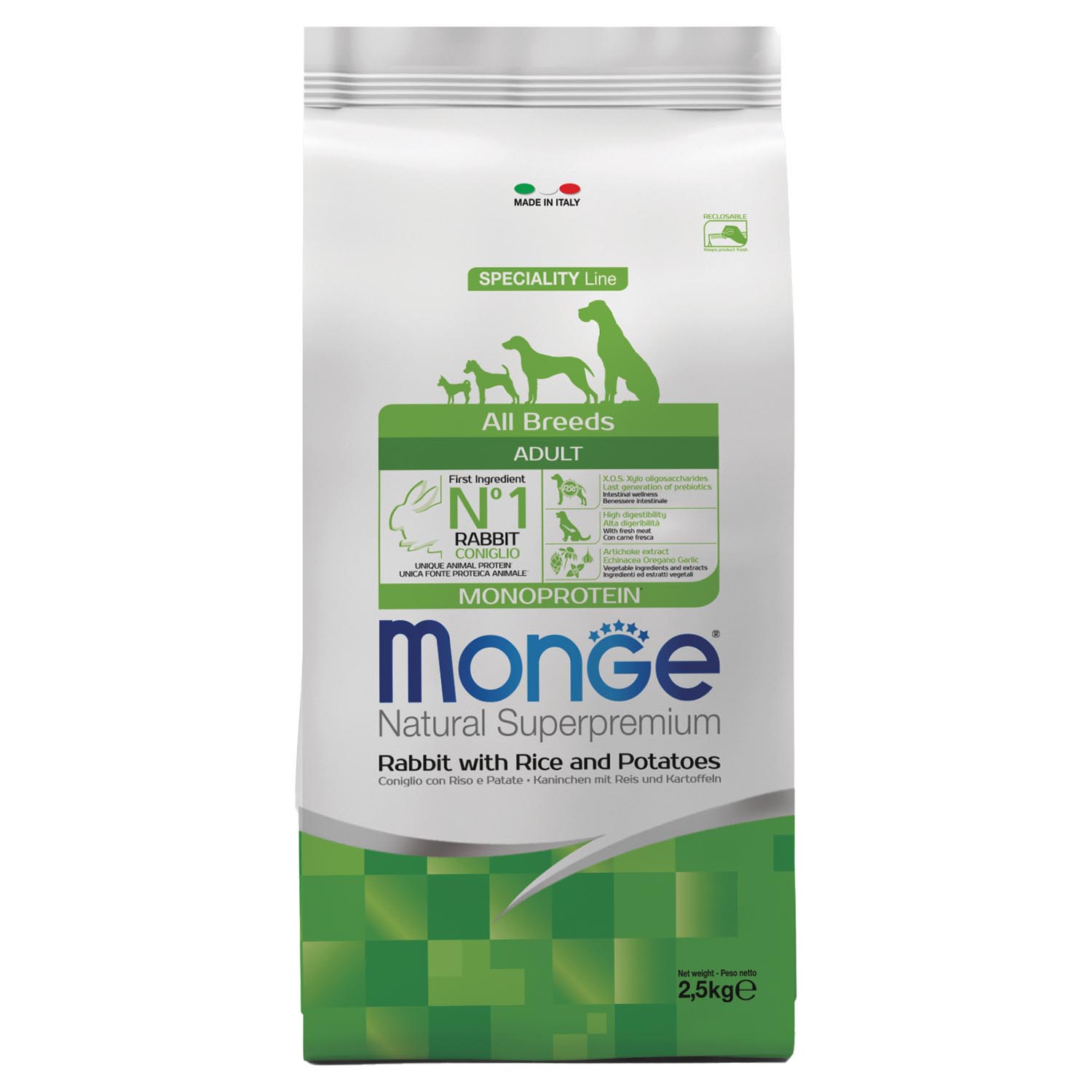Корм для собак MONGE Dog Monoprotein всех пород кролик с рисом и картофелем сухой 2.5кг - фото 1