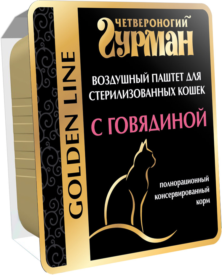 Корм полнорационный Четвероногий Гурман для стерилизованных кошек и кастрированных котов влажный с говядиной 100г - фото 1