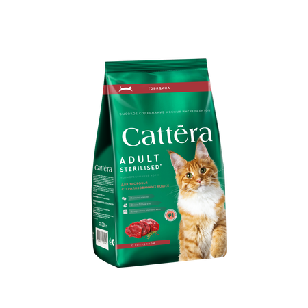 Корм сухой для кошек Cattera полнорационный для взрослых стерилизованных кошек с говядиной 0,3