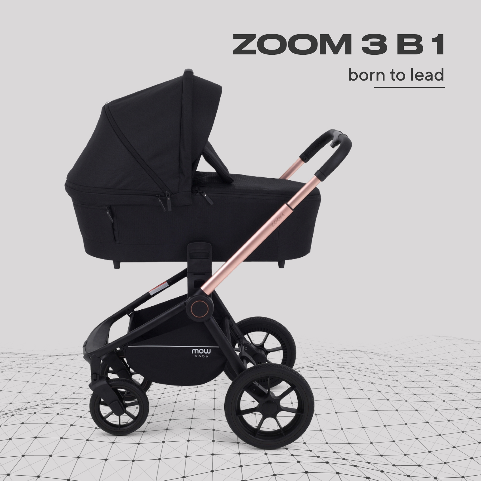 Изображение товара Универсальная детская коляска 3в1 MOWBaby ZOOM new gold black Изображение товара Универсальная детская коляска 3в1 MOWBaby ZOOM new gold black