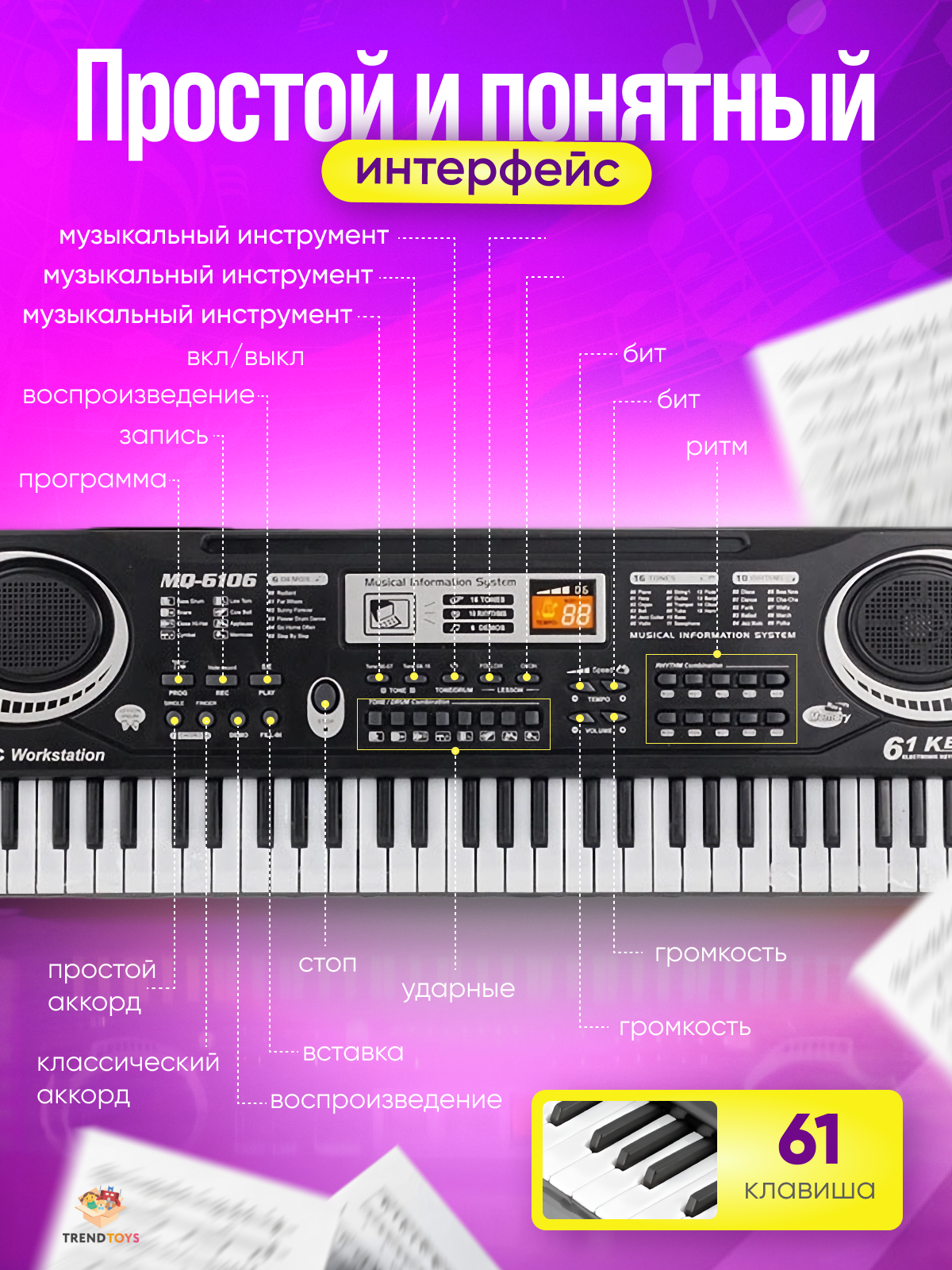 Игрушка музыкальная TrendToys с микрофоном синтезатор - фото 5
