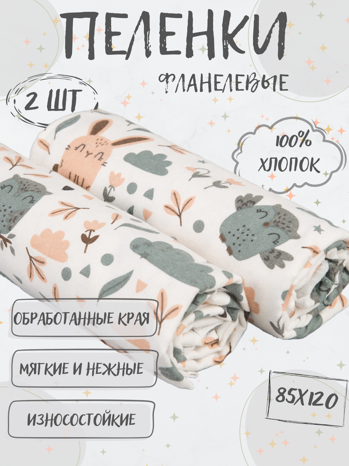 Пеленка фланелевая Чудо-Чадо для новорожденных «Тренды» друзья 2 шт 85х120см - фото 1