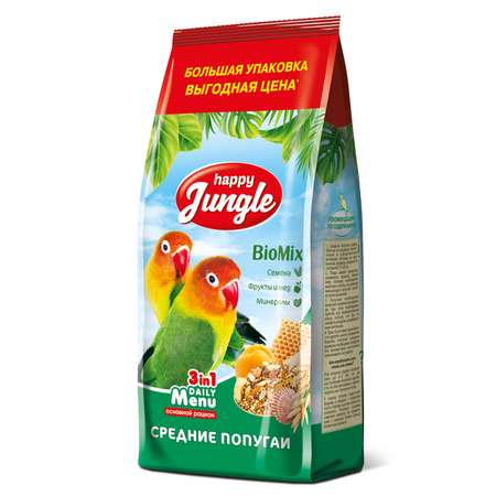 Корм для попугаев HappyJungle средних 900г
