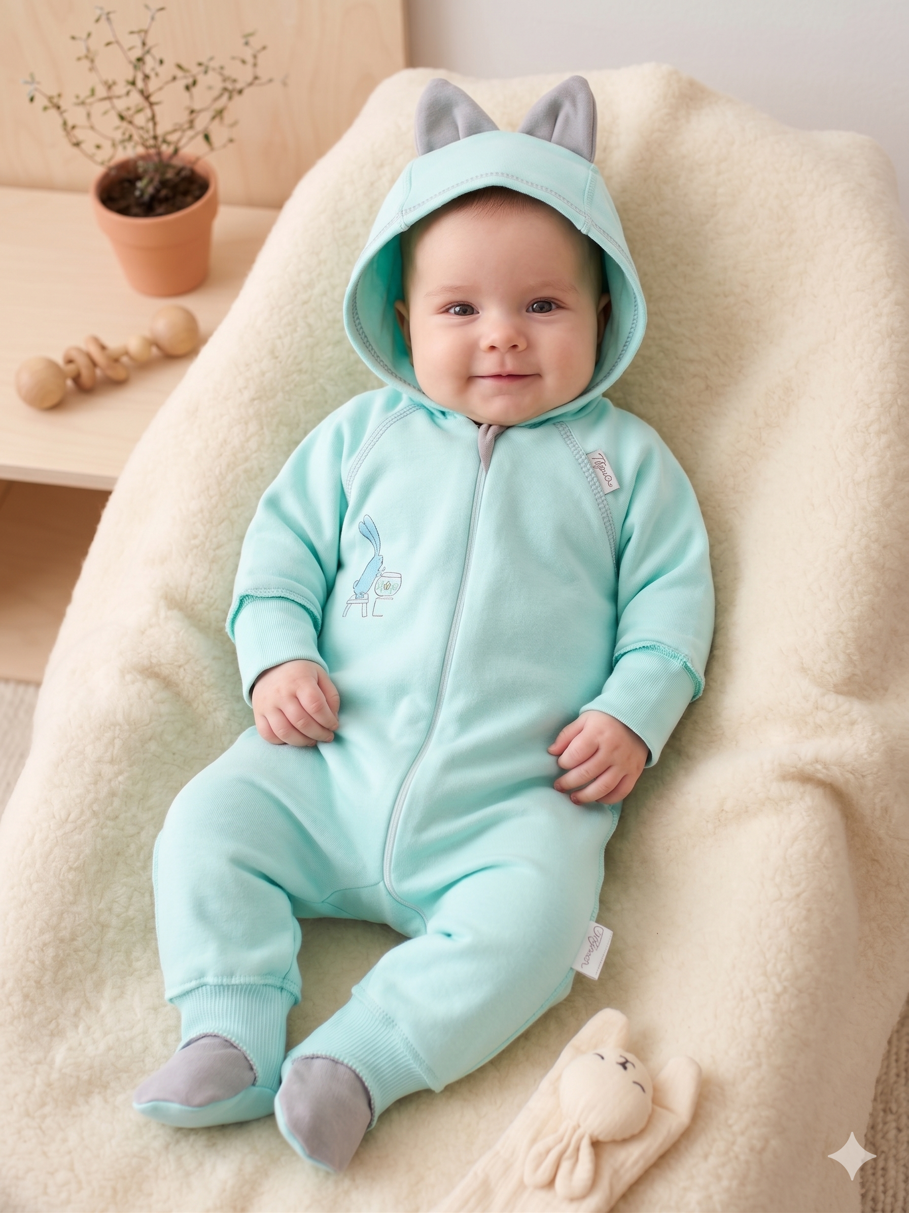 Изображение товара Комбинезон ТРИЯ 56 хлопковый для малышей с принтом "зайкины истории"