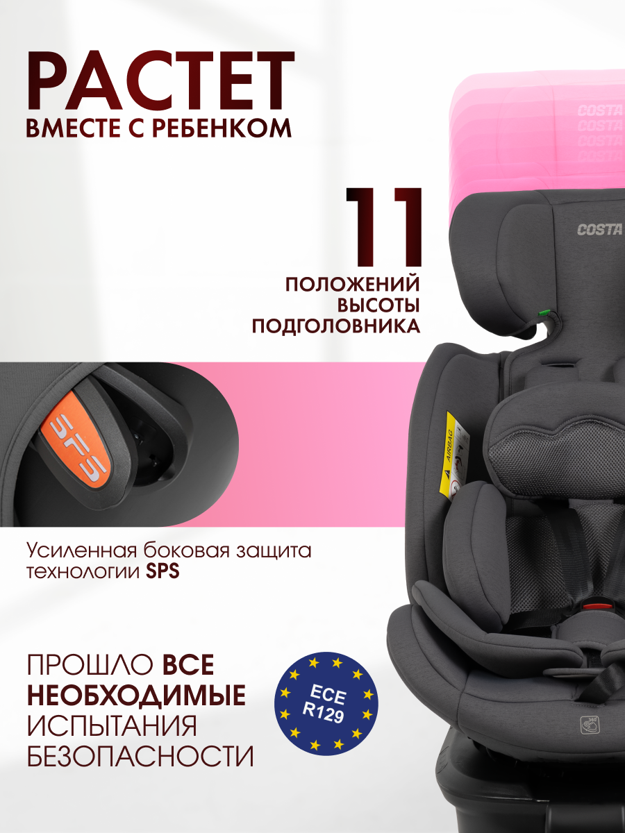 Автокресло Costa YB108А Isofix 0+/1/2/3 (0-36 кг) серый - фото 5