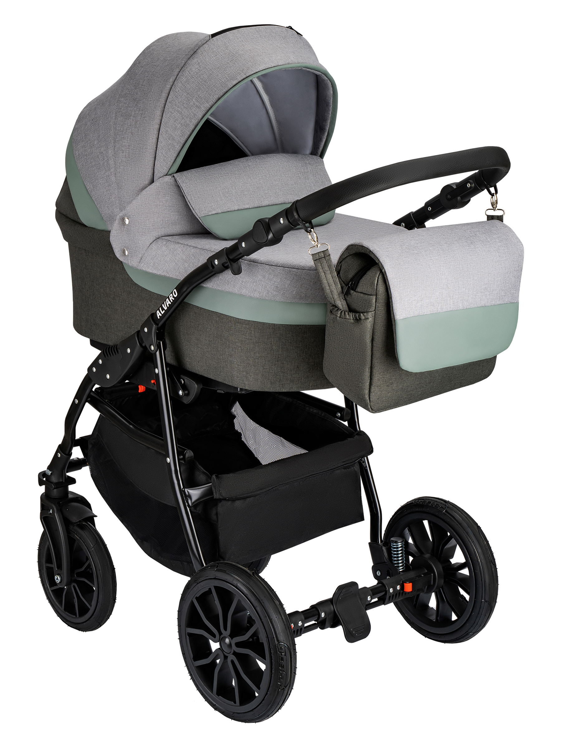 Коляска 2в1 alis Alvaro 10 серый-шалфей кожа - фото 1