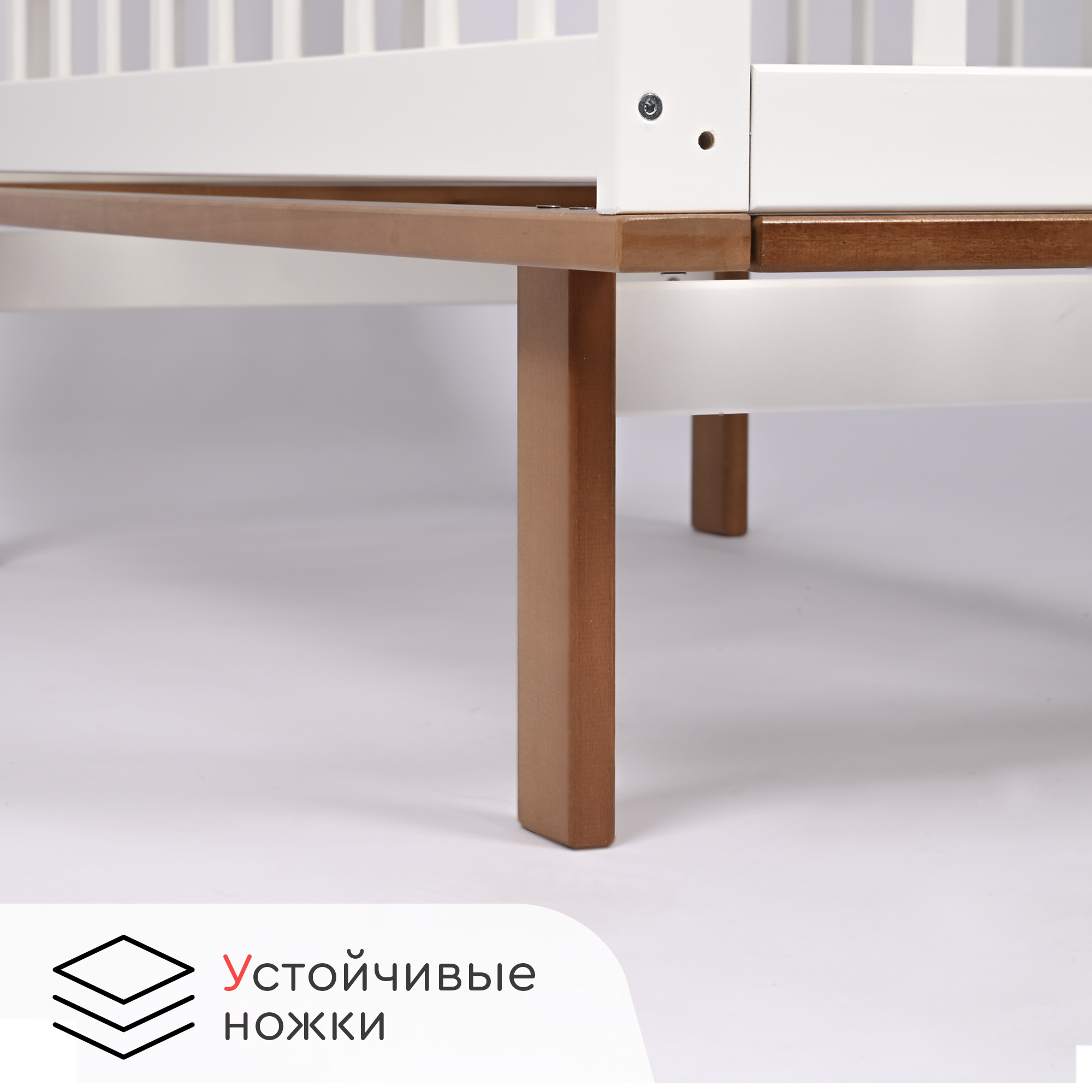 Детская кроватка Tomix прямоугольная, универсальный маятник (коричневый, белый) - фото 6