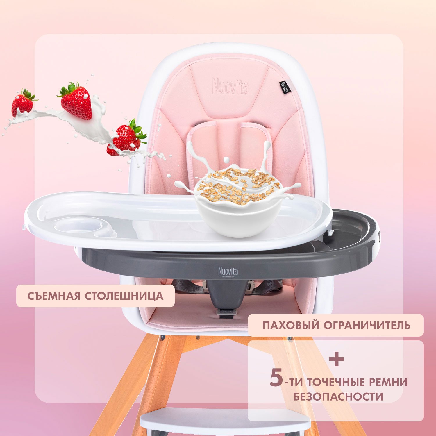 Стульчик для кормления Nuovita Gourmet розовый - фото 4