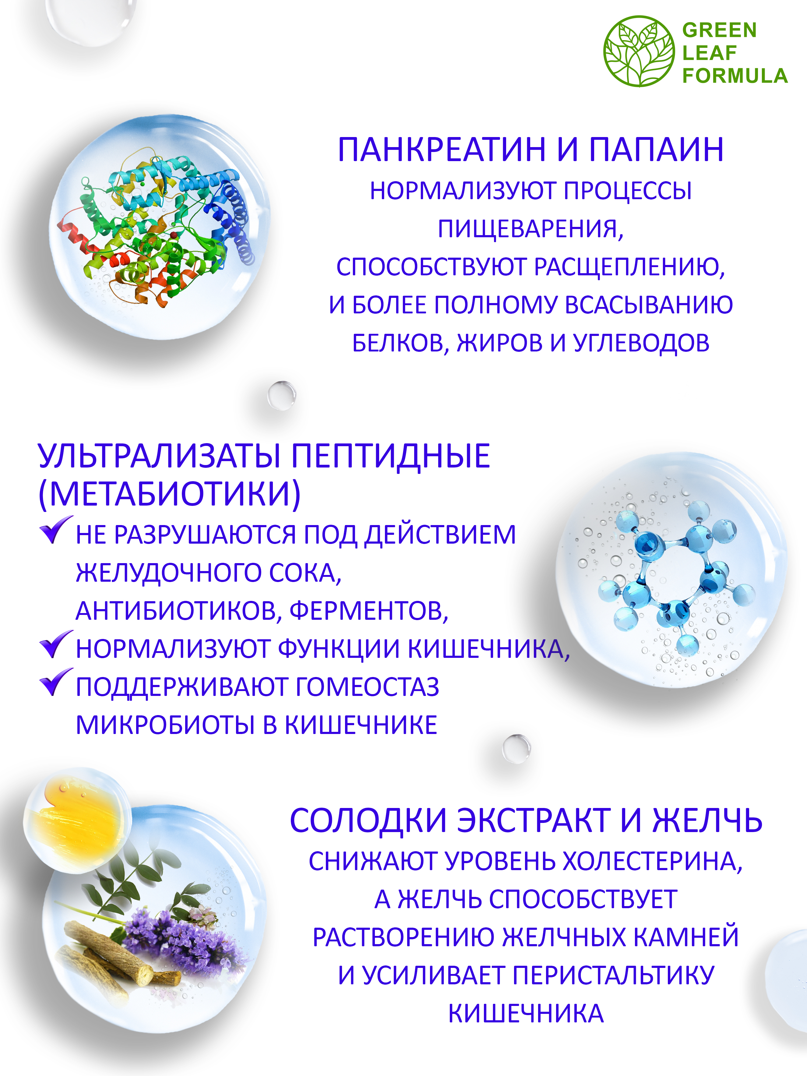 Панкреатин с метабиотиками Green Leaf Formula ферменты для пищеварения для микрофлоры кишечника - фото 4