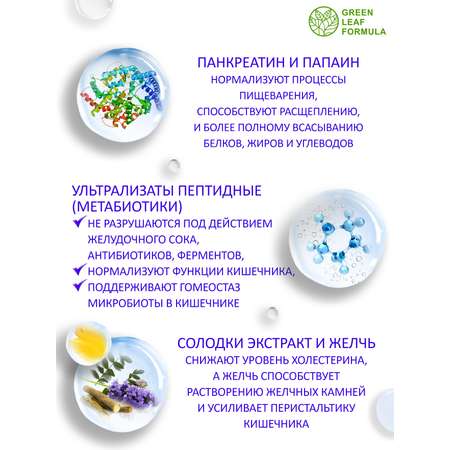 Панкреатин с метабиотиками Green Leaf Formula ферменты для пищеварения для микрофлоры кишечника