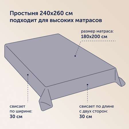 Простыня buyson BuyСolor 240х260 см хлопковый сатин Лаванда