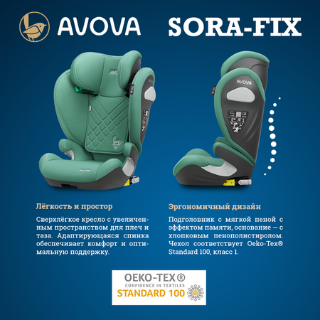 Автокресло Avova Sora-Fix Isofix 2/3 (15-36 кг) зеленый